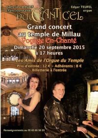 « Voyage En-Chanté » au Temple de Millau   Grand Concert avec le Duo Canticel. Le dimanche 20 septembre 2015 à Millau. Aveyron. 